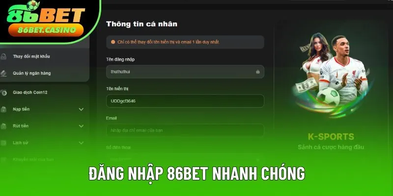 Đăng nhập 86bet rất nhanh chóng