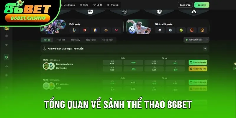 Tổng quan về sảnh thể thao 86bet